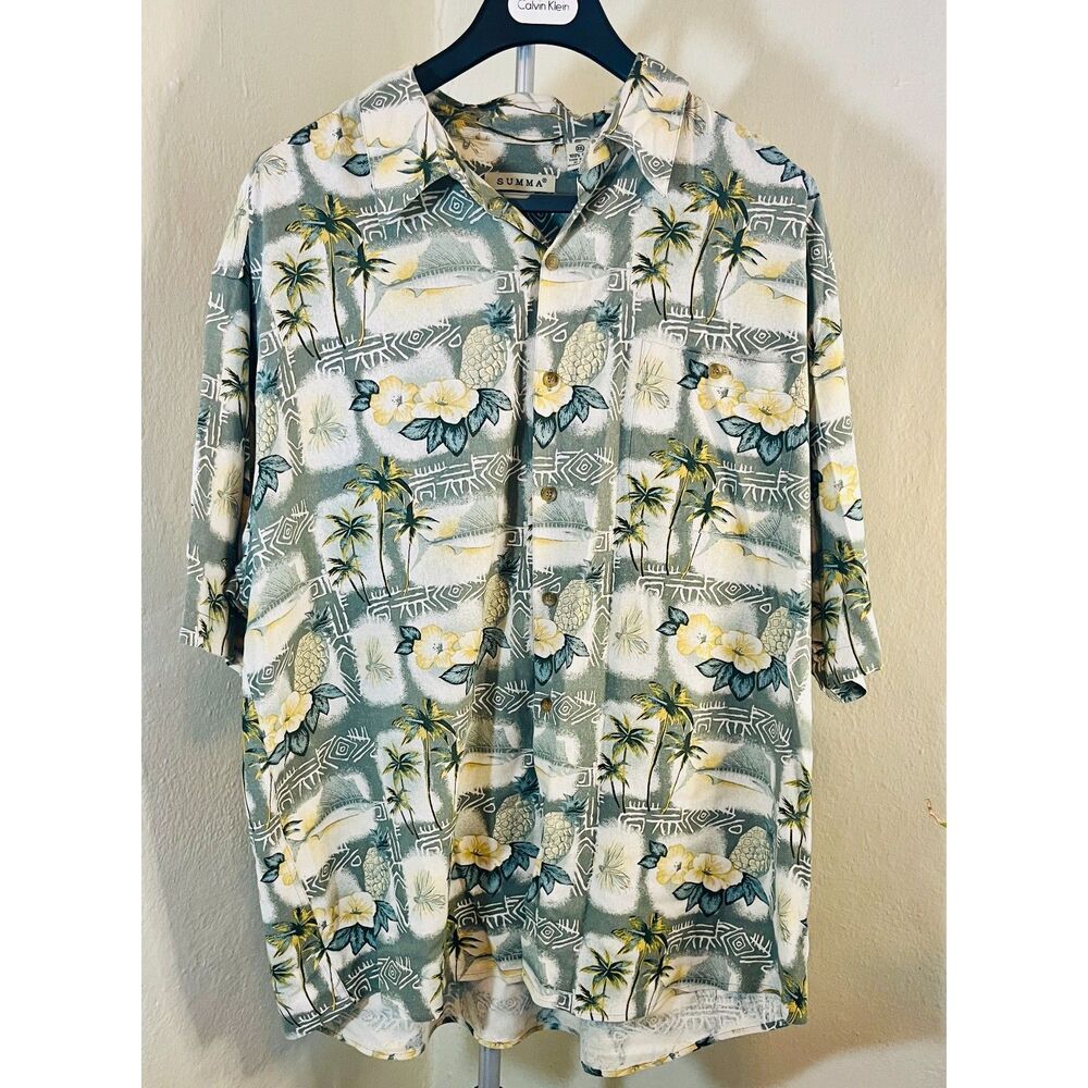 VTG 90s Summa 100% Silk Hawaiian Shirt XXL - Tropical Block Print
